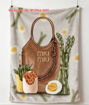 Miu Miu Brown Tote Bag & Food Art Print Flannel Throw Blanket - Neutral Beige & Green IMG_0601